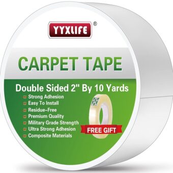 YYXLIFE Double Sided Removable Rug Tape - Carpet Adhesive for Hardwood Floors, 2 Inch x 10 Yards, White