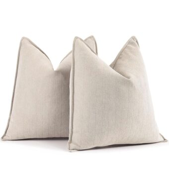 ZWJD Beige Pillow Covers 18x18 Set of 2 Chenille Pillow Covers with Elegant Design Soft and Luxurious Decorative Throw Pillows for Couch, Bed, and Home Decor