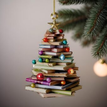 2 x Book Christmas Tree Ornament, 2D Flat Book Christmas Ornament, Book Lover Gift, Reading Book Ornament, Librarian Family Ornament, Library Book Store Ornament, 5inch (Not 3D...