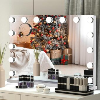 22.8"x 18.1" Vanity Mirror Makeup Mirror with Lights,10X Large Hollywood Lighted Vanity Mirror with 15 Dimmable LED Bulbs,3 Color Modes,Touch Control for Bedroom,Tabletop or...