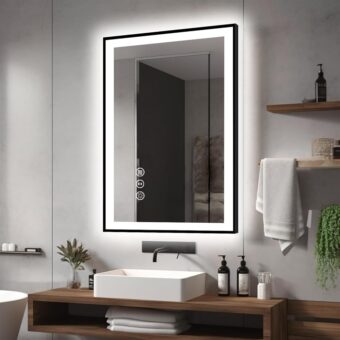 24x36 LED Bathroom Mirrors for Wall -Black Aluminum Framed (Front and Backlit), Anti-Fog Vanity Mirror With Lights,Stepless Dimmable Lighted Mirror,3 Colors Smart...