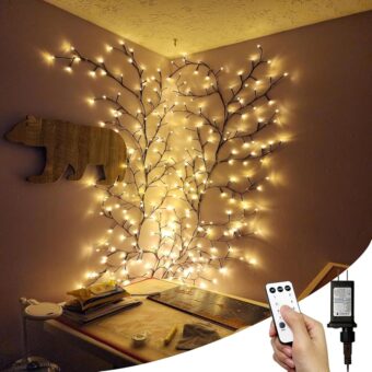 2Pcs Enchanted Willow Vine Lights with Remote, Christmas Swags Decorations Indoor Room Decor, 18 Branches 144 LEDs Lighted Willow Vine Lights for Walls Bedroom Home Decor