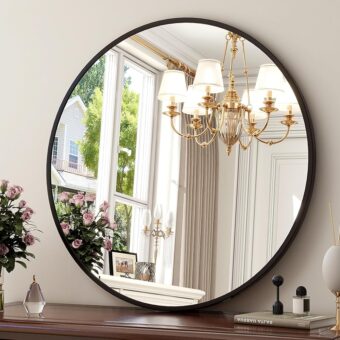 30-Inch Round Wall Mirror - Black Bathroom Mirror with Metal Frame - Modern Hanging Mirror for Entryway, Bathroom, Vanity, Living Room - Stylish Circle Mirror