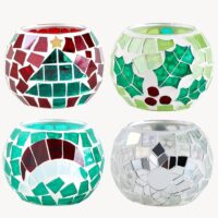 4 PCS Christmas Candle Holders, Mosaic Glass Tealight Votive Candle Holders, Red Green Christmas Table Centerpiece Decorations for Holiday Indoor Outdoor Christmas Decor