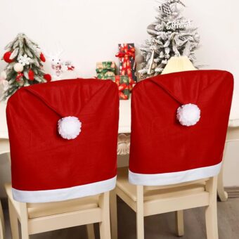 4PCS Christmas Chair Covers, Christmas Decoration Santa Claus Hat, Chair Slipcover Xmas Chair Back Cover for Christmas Dinning Room Decoration