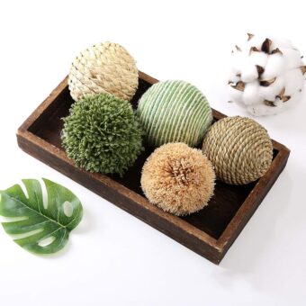 6pcs 3.5inch Woven Wicker Rattan Balls Decorative Ball Twig Orbs Green Orbs Vase Bowl Filler for Tabletop Decor