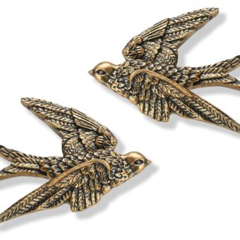 AMOIENSIS Bird Wall Art Decoration Sculpture(Set of 2) 4¾ inch Resin Bird Wall Hanging Decor 3D Sculpted Floating Wall Sculpture, Antique Golden Accent 3D Birds Living Room Wall...