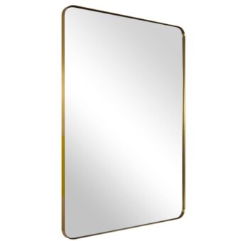 ANDY STAR 30"x40"Gold Bathroom Mirror for Wall, Brushed Brass Metal Rounded Corner Rectangle Modern Mirror, Modern Framed in Stainless Steel