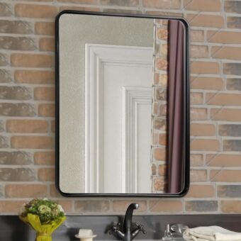 ANDY STAR Mirror for Bathroom 24X36 Inch, Matte Black Mirror, Modern Black Vanity Mirror, Rounded Rectangle Mirror Metal Framed Mirror Excellent Reflection Hang Vertically or...