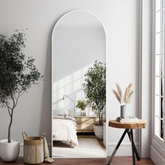 Arched White Full Length Mirror, 64"X21", Large Floor Mirror with Stand, Full Body Mirror Standing Mirror for Leaning or Hanging Bedroom, Living Room,Dressing Room, Aluminum...