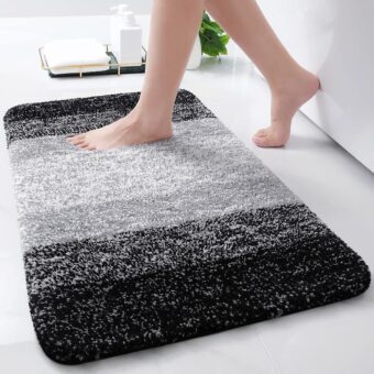 Arotive Microfiber Bathroom Rugs, Shaggy Soft and Absorbent, Non-Slip, Thick Plush Machine Washable Dry Bath Mats for Bathroom, Tub and Shower, 24" x 16", Black