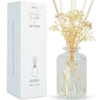 Auelife Reed Diffuser Set for Home, 6.4 oz Cashmere Vanilla Scented Diffuser with Sticks Preserved Real Flower Reed Diffuser Home Fragrance Essential Oil Reed Diffuser for...