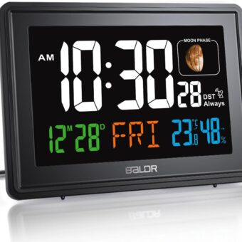 BALDR Atomic Clocks for Bedrooms Digital Large Display - Black - Desk Clock with Temperature Indoor and Humidity, Night Stand Clock, Moon Phase Clock, Alarm Clocks for Living...