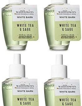 Bath and Body Works 4 Pack White Tea & Sage Wallflowers Fragrance Refill. 0.8 fl oz.