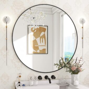 BEAUTYPEAK 30 Inch Round Mirror, Black Metal Frame Circle Mirror, Wall Mirror for Entryway, Bathroom, Vanity, Living Room, Black Circle Mirror