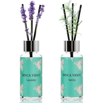 Binca Vidou Reed Diffuser Set of 2, Lavender Vanilla Oil Reed Diffusers for Bedroom Living Room Office Aromatherapy Oil Reed Diffuser 1.18oz x 2