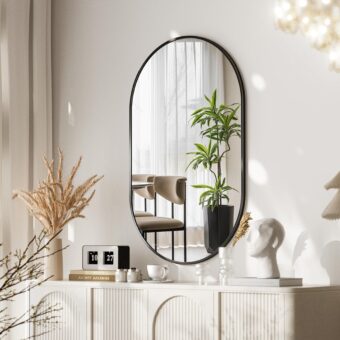 Black Oval Wall Mirror, 17x30 inch Oval Bathroom Mirror, Wall Mounted Vanity Mirror with Metal Framed, Tempered Glass and Reflective High Definition, Mounted Horizontally or...