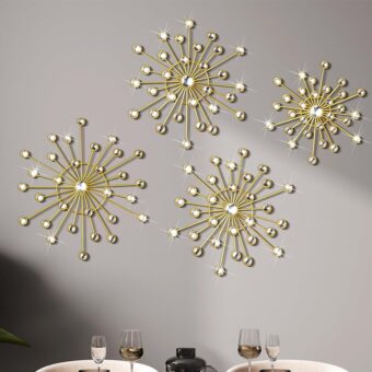 Blulu 4 Pcs Metal Wall Art Bling Crystal Home Decor Cast Iron Rhinestones Sunburst Wall Decor Starburst Wall Art Wall Hanging Diamond Accents Home Decorative for Bedroom Living...