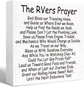 Camping Decor Funny Camping Sign Rustic The RVers Prayer Wood Block Sign Home RV Camper Decor,Camper Decorations Accessories for Inside,Camping Gifts