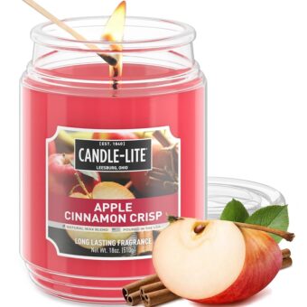 Candle-LITE Scented Candles, Apple Cinnamon Crisp Fragrance, One 18 oz. Single-Wick Aromatherapy Candle with 110 Hours of Burn Time, Red Color (Individual Box)