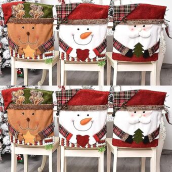 Christmas Chair Covers Set of 6 Christmas Chair Back Covers for Dining Room Cute Santa Chair Cover Party Chair Covers Snowman Reindeer Xmas Folding Chair Covers Christmas...