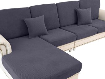 Couch Cushion Covers for Sectional Sofa L Shape Washable Separate Seat Chaise Couch Cover Stretch Sofa Slipcovers with 2 Pcs Pillowcases(2 Seater + 1 Chaise, Dark Grey)