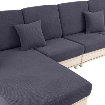 Couch Cushion Covers for Sectional Sofa L Shape Washable Separate Seat Chaise Couch Cover Stretch Sofa Slipcovers with 2 Pcs Pillowcases(2 Seater + 1 Chaise, Dark Grey)