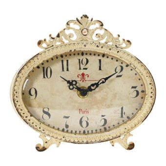 Creative Co-Op Distressed Pewter Mantel Clock, Cream