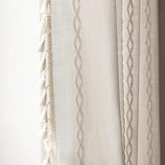 Deeprove White Boho Curtains 84 Inches Long for Bedroom Living Room, Cream Chic Linen Cotton Embroidered Semi Blackout Bohemian Farmhouse Window Treatment Drape Vintage Tassels,...