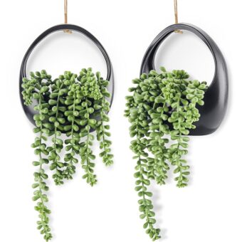 Der Rose 2 Pack Fake Hanging Plants Artificial Succulents Plants Indoor for Black Bathroom Boho Wall Decor