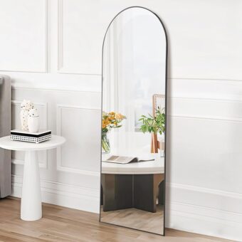 DUMOS Arched Full Length Mirror with Stand, 59"x16" Floor Mirror with Aluminum Alloy Frame for Bedroom, Standing Full Body Mirror with Shatter-proorf Nano Glass for Wall, Living...