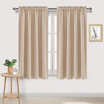 DWCN Blackout Curtains Room Darkening Thermal Insulated Bedroom Curtains Window Curtain Panels, 52 x 63 inches Long, Set of 2 Beige Rod Pocket Drapes