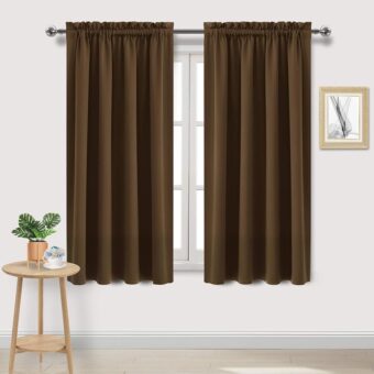 DWCN Blackout Curtains Room Darkening Thermal Insulated Bedroom Curtains Window Curtain Panels, 52 x 63 inches Long, Set of 2 Brown Rod Pocket Drapes