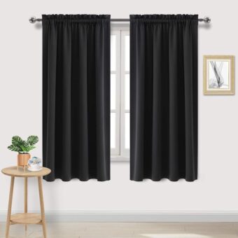 DWCN Blackout Curtains Room Darkening Thermal Insulated Bedroom Curtains Window Curtain Panels, 52 x 63 inches Long, Set of 2 Black Rod Pocket Drapes