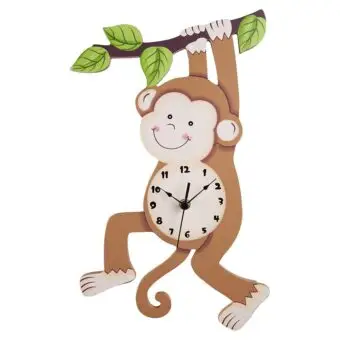 Fantasy Fields Sunny Safari Nursery Clock, Decorative Silent Non-Ticking Kids Wall Clock for Classrooms, Kids Bedrooms, & Playrooms, Monkey Wall Decor, Brown