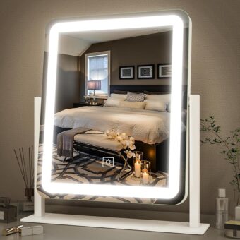 FENNIO Vanity Mirror with Lights - 15"x12.6" LED Lighted Makeup Mirror, Large Makeup Mirror with Lights, Touch Screen with 3-Color Lighting, Dimmable, for Vanity Desk Tabletop,...