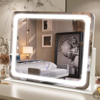 FENNIO Vanity Mirror with Lights 22''x19'' Makeup Mirror with Lights,Vanity Mirror Touch Screen with 3-Color Lighting,Dimmable,for Vanity Desk Tabletop