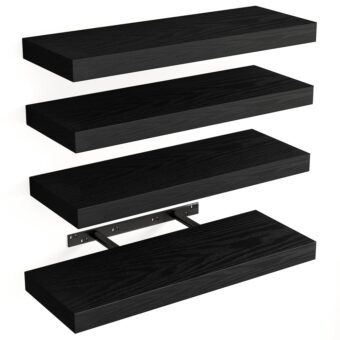 Fixwal Floating Shelves for Wall, Wall Mounted Rustic Wood Shelves for Bathroom, Living Room, Bedroom and Kitchen, Wall Shelves for Storage,Books,Room Decor (Black, Set of 4,...