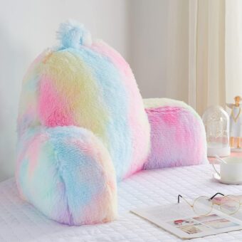 Fluffy Fur Reading Pillow for Adults & Kids Unisize, Stylish College Essentials for Girl, Fuzzy Back Pillow for Sitting in Bed, Adorable Gift for Teens, Bed Rest Sit Up Arm...