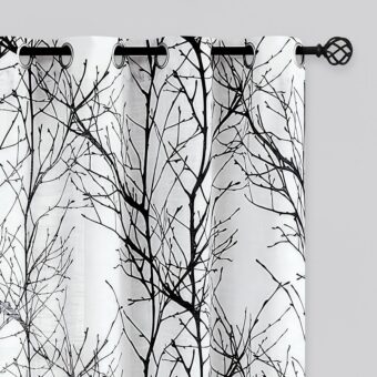 FMFUNCTEX Linen Semi Sheer Curtains for Bedroom, Black White Curtains 84 Inches Long for Living Room, Grey Tree Branch Patterned Curtain Light Filtering Farmhouse Window Drapes,...