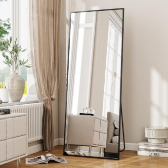 Full Length Mirror, 71" x 26" Floor Mirror with Stand, Aluminum Alloy Frame Full Body Mirror, Standing Hanging or Leaning Against The Wall for Bedroom Living Room, Black