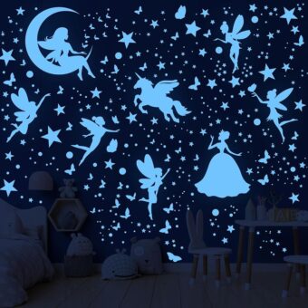 Glow in The Dark Stars Unicorn Bedroom Decor for Girls Glow in The Dark Stars for Ceiling Fairy Butterfly Wall Decals Glow in The Dark Space Galaxy Wall Stickers Kids Nursery...