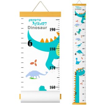 Growth Chart for Kids, Height Chart for Kids/Boys/Girls/Baby, Canvas & Wooden, Removable Growth Height Chart, Wall Room Decor - Dinosaur