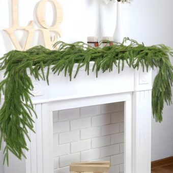 Hananona 2 Pcs Artificial Norfolk Pine Garlands, Real Touch Winter Pine Garland, Green Artificial Greenery Garland for Table, Mantle, Wall, Indoor, Outdoor Christmas Decorations...