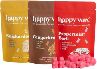 Happy Wax Holiday Treats Collection Scented Natural Soy Wax Melts – 6 Total Oz. of Scented Wax Melts, Collection Includes 2oz Peppermint Bark, 2oz Gingerbread, and 2oz...