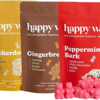 Happy Wax Holiday Treats Collection Scented Natural Soy Wax Melts – 6 Total Oz. of Scented Wax Melts, Collection Includes 2oz Peppermint Bark, 2oz Gingerbread, and 2oz...