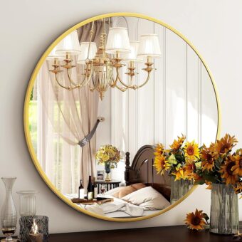 HARRITPURE Round Mirror 30 Gold Wall Mounted Circle Mirrors Vanity Mirror with Brushed Aluminum Alloy Frame Modern Decoration for Bathroom, Living Room, Vanity, Bedroom, Entryway