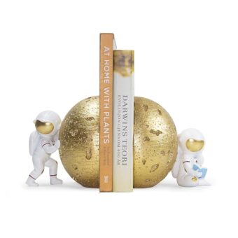 Heavy Duty Astronaut Bookends, Space-Themed Book Ends for Kids Room & Nursery Decor, Gold Moon Book Stoppers to Hold Books, Decorative Bookends for Shelves, Ideal for Boys and...