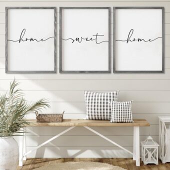 Heiple Set of 3 Framed Farmhouse Home Sweet Home Sign 11’’x14’’ Above Bed Wall Decor for Bedroom Decor and Living Room Wall Art Wood Signs (Gray, 11''x14)