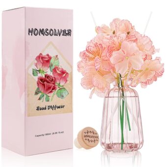 Homsolver Reed Diffuser Set Home Decor, 6.09 OZ Rose Aromatherapy Reed Diffuser with 6 Reed Diffuser Sticks for Home Bedroom Bathroom Living Room Office, Reed Diffuser Birthday...